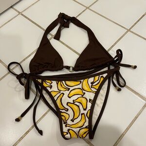 Fun banana, brown, and yellow print bikini